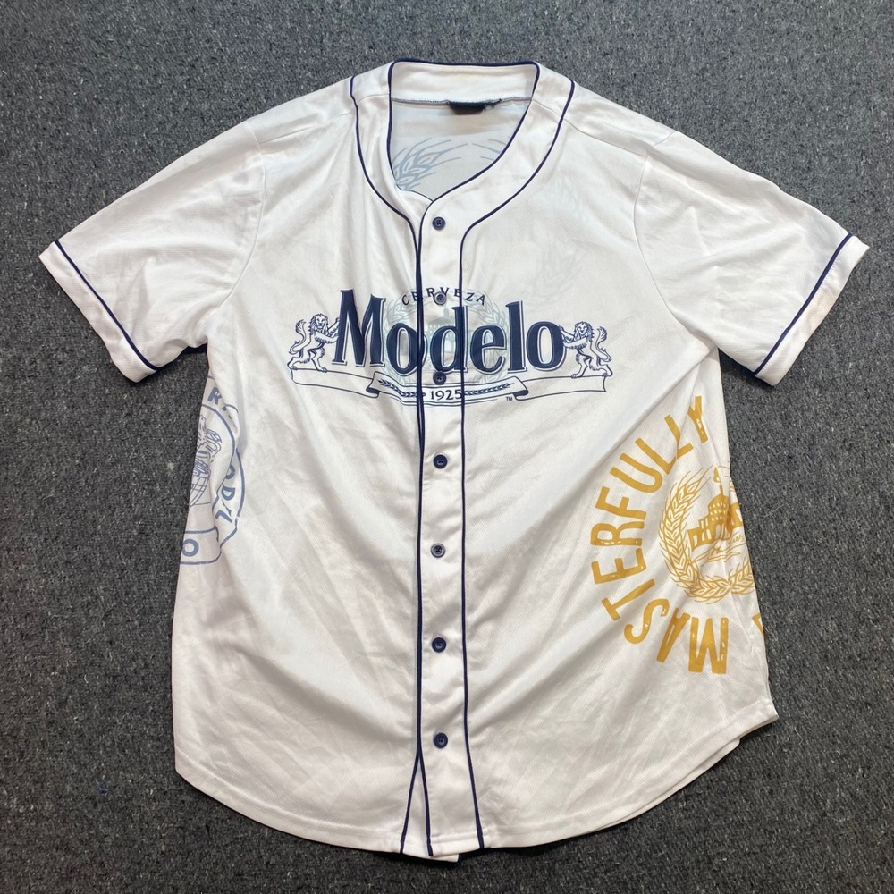 Modelo Cerveza Baseball Jersey Sz XL Mens White Streetwear Brewed Graphic Shirt